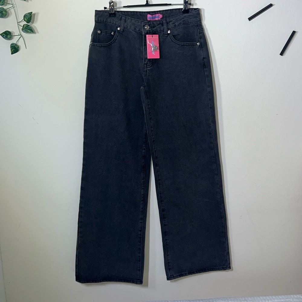 EDIKTED Dark GreyMid Rose flare jeans
